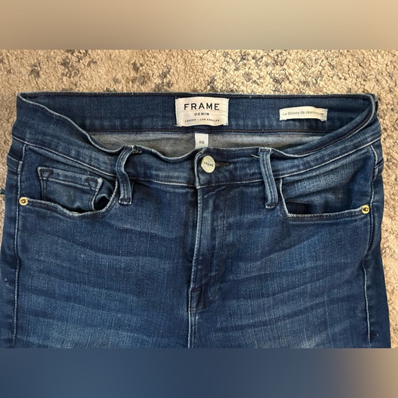 Frame! Le Skinny Jeans Cropped Length High Rise Medium Blue Designer Denim Sz 28 - Picture 3 of 7